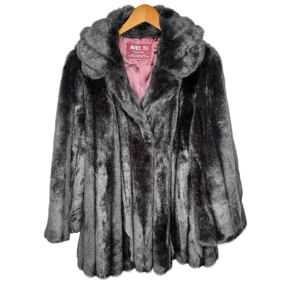 Vintage Black Leather and Faux Fur Jacket - XL